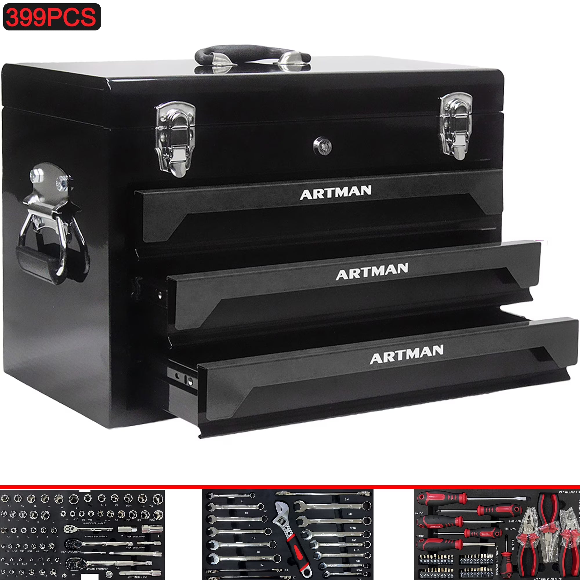 Seizeen Heavy Duty Universal Mechanic Tool Set, Metal Black, 19.7"x 10.6" x 13.86", 339 Count