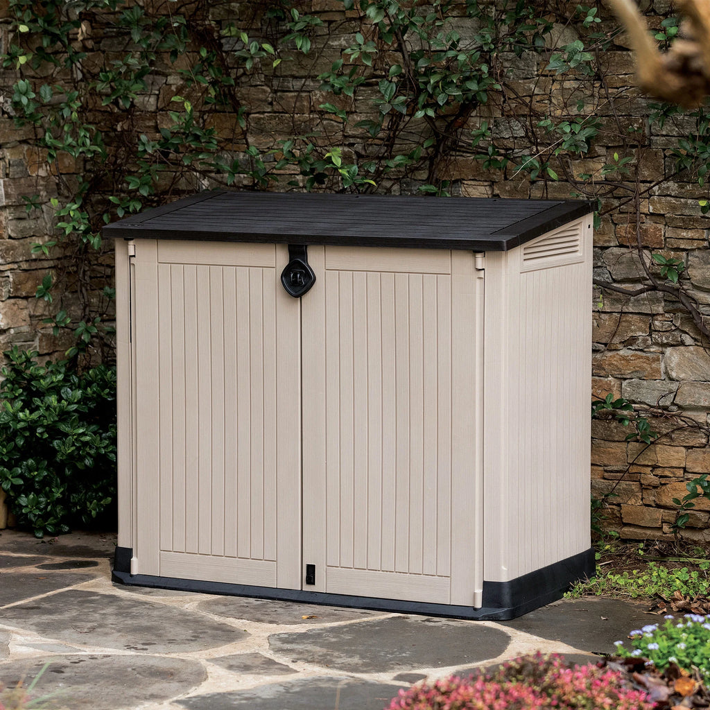 Keter S.I.O Midi 4.3' x 2.3' x 3.7' Horizontal Resin Outdoor Storage Shed with Durable Floor, Grey