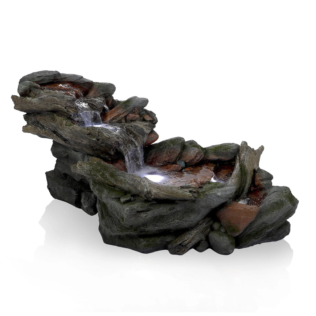 Alpine Corporation 59" x 16" x 20" Polystone Light-Up Cascading Floor Pump Fountain, Brown