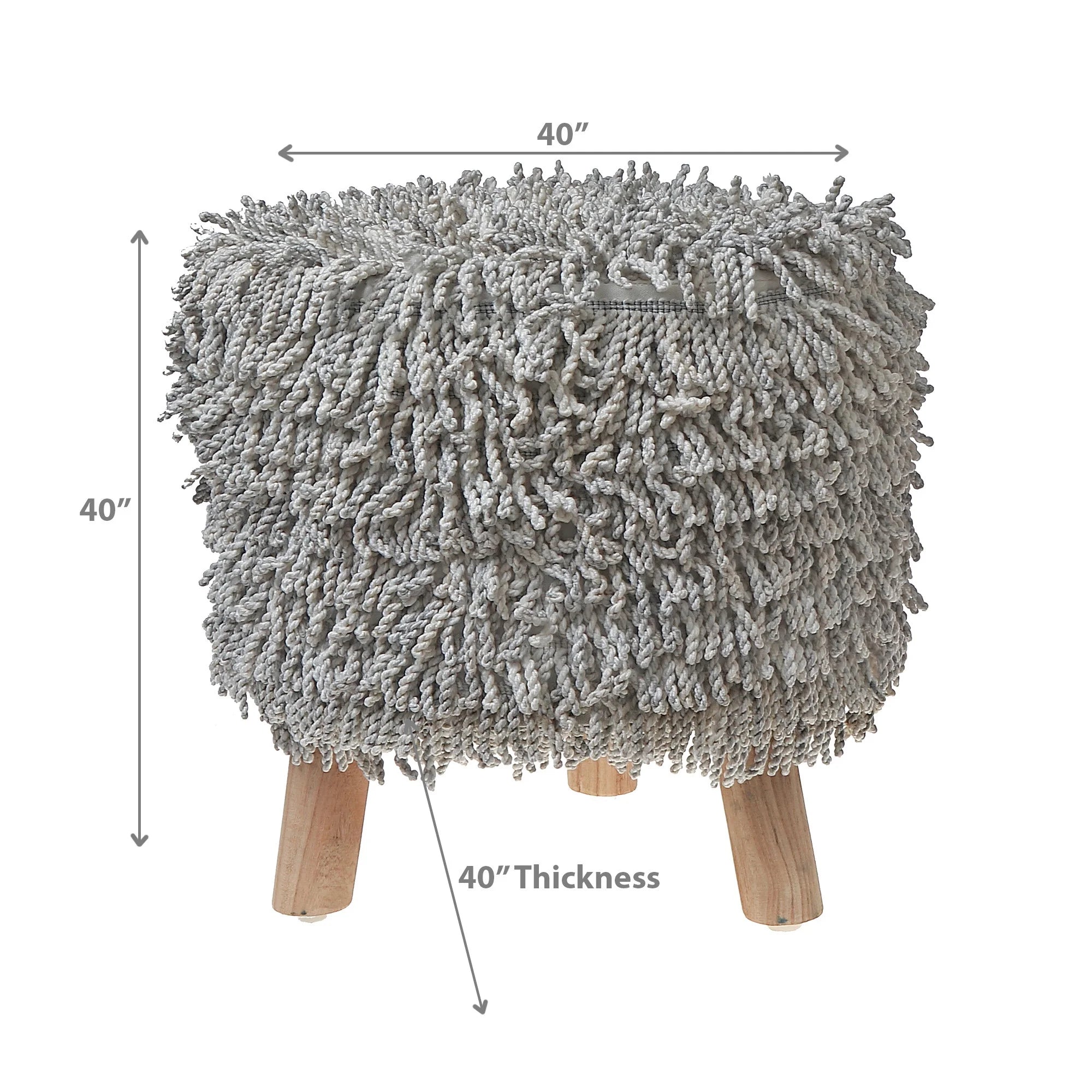 Maison Concepts Long Sag Handwoven Pouf Wooden Stand Light Grey (Multi) 40" X 40" X 40"