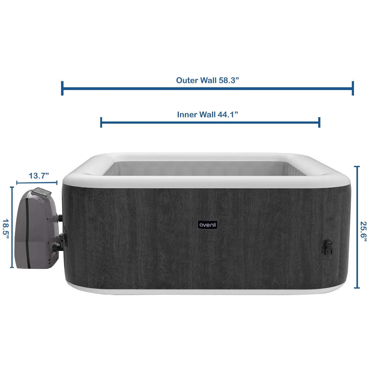 Avenli 4-Person Inflatable Square Spa, Silver Birch, 58" x 58" x 25"