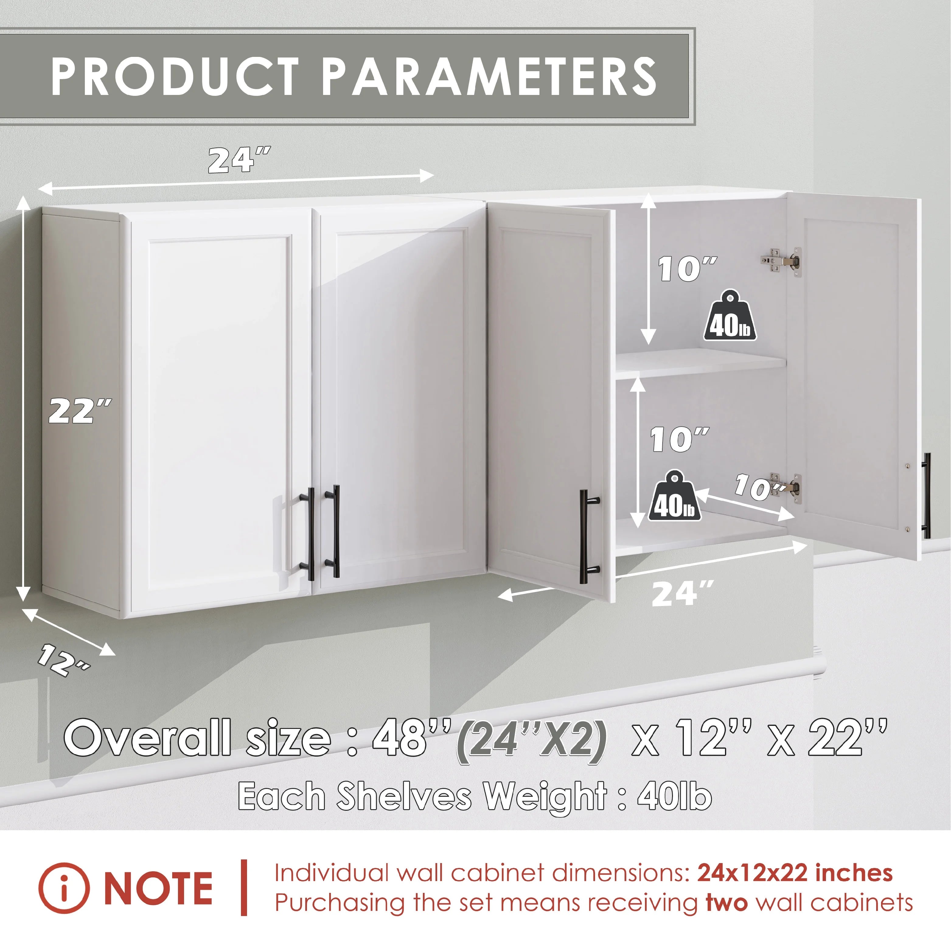 24" x 2Pcs Kitchen Wall Cabinet