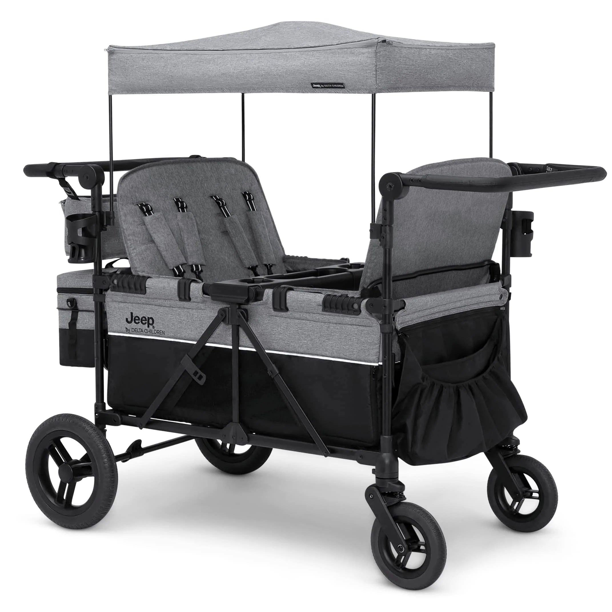 Convertible 4-Kid Wagon Stroller with 5 Seating Options, Canopy, Storage, Cooler & Safety Harnesses
