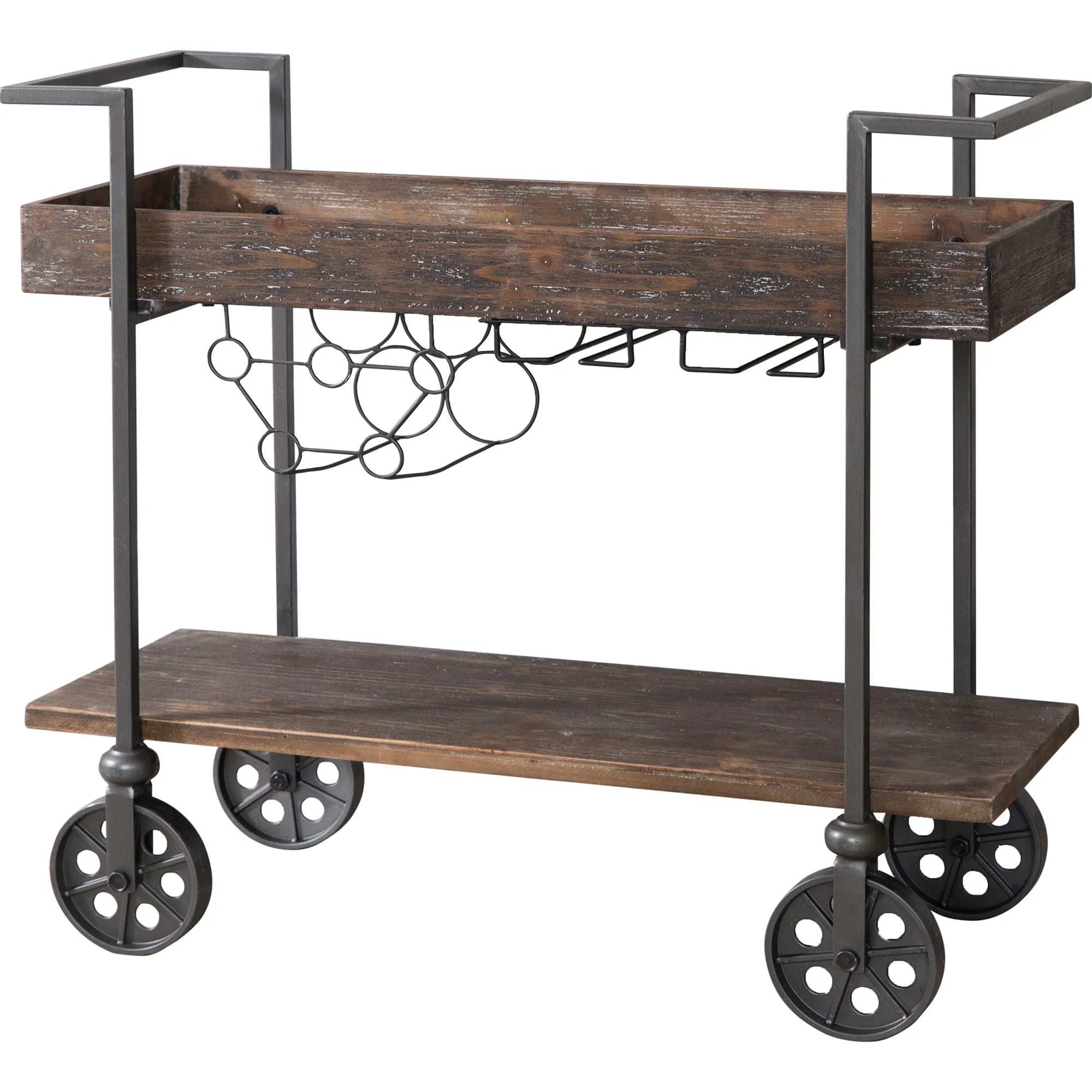 FirsTime & Co. Brown Factory Row Bar Cart, Industrial, Metal, 29.75 x 14.25 x 29.75 in