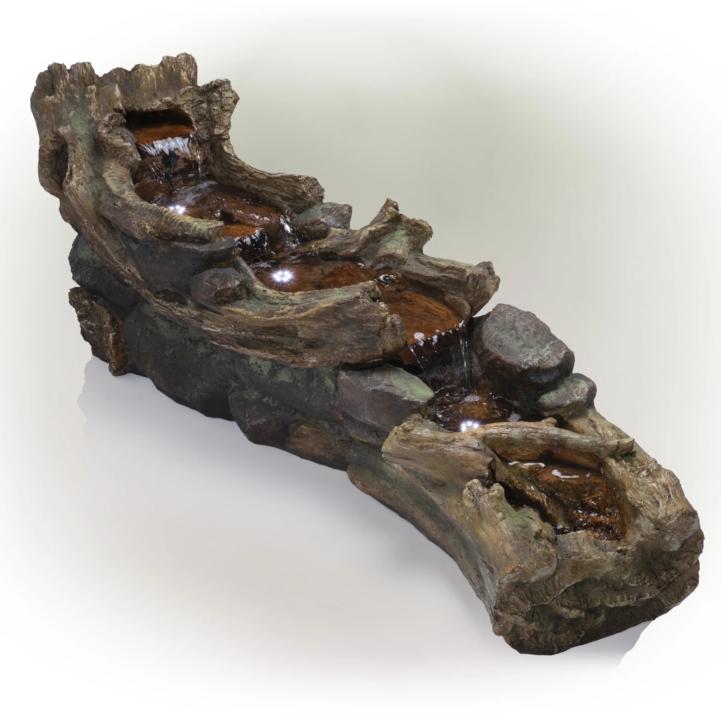 Alpine Corporation 59" x 16" x 20" Polystone Light-Up Cascading Floor Pump Fountain, Brown