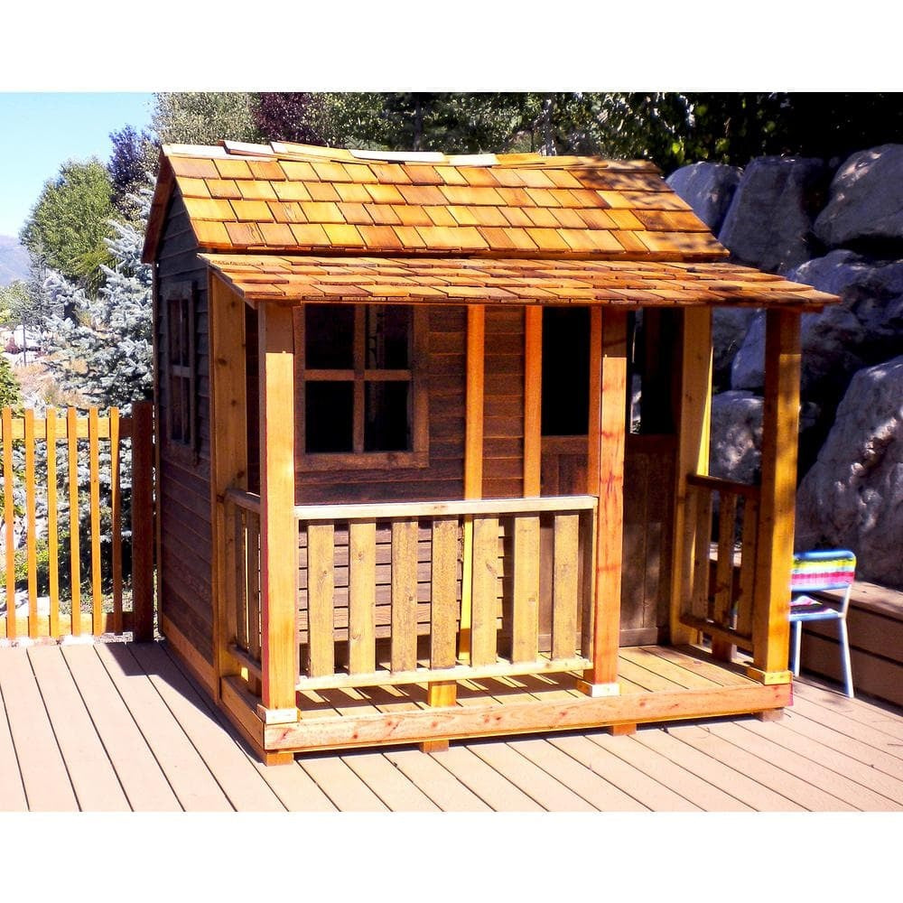 Little Squirt 6x6 ft Wooden Playhouse for Kids, Western Red Cedar Outdoor Playhouse with Screened Windows, Dutch Door & Floor Included