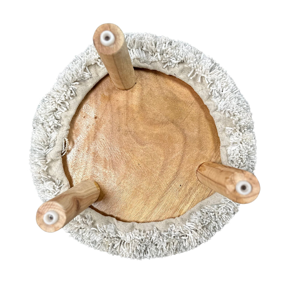 Maison Concepts Long Sag Handwoven Pouf Wooden Stand Light Grey (Multi) 40" X 40" X 40"