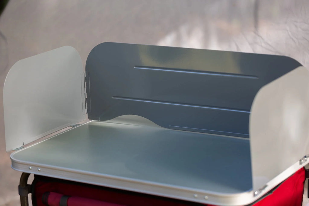 Trail Deluxe Camping Kitchen with Storage, Silver and Red, 31 Height" x 13 width" x 8.25 length"