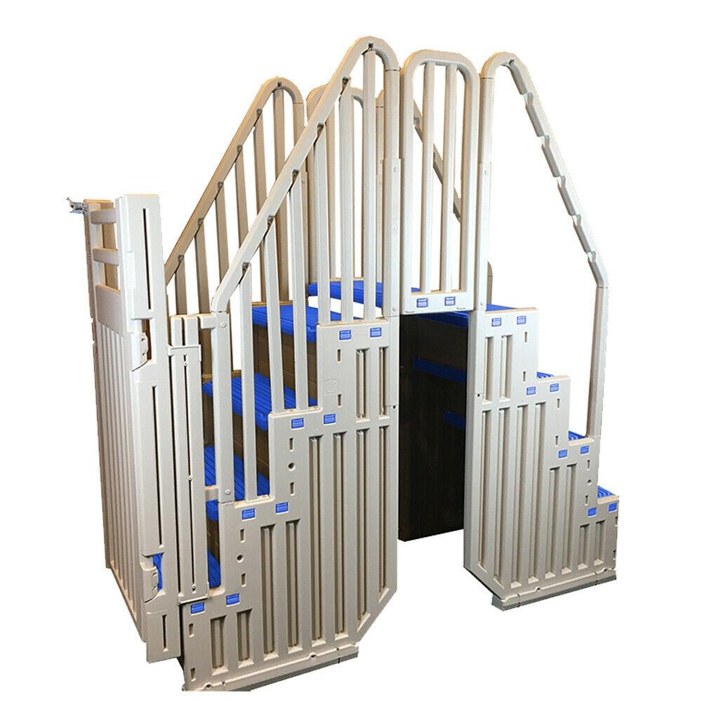 Confer Above Ground Pool Steps with Blue Safety Closure, Warm Gray Pool Entry Ladder System