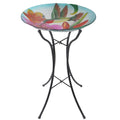 Teamson Home 18" Outdoor Glass Flower and Hummingbird Birdbath with Stand, Multicolor 45.7 x 45.7 x 53.8