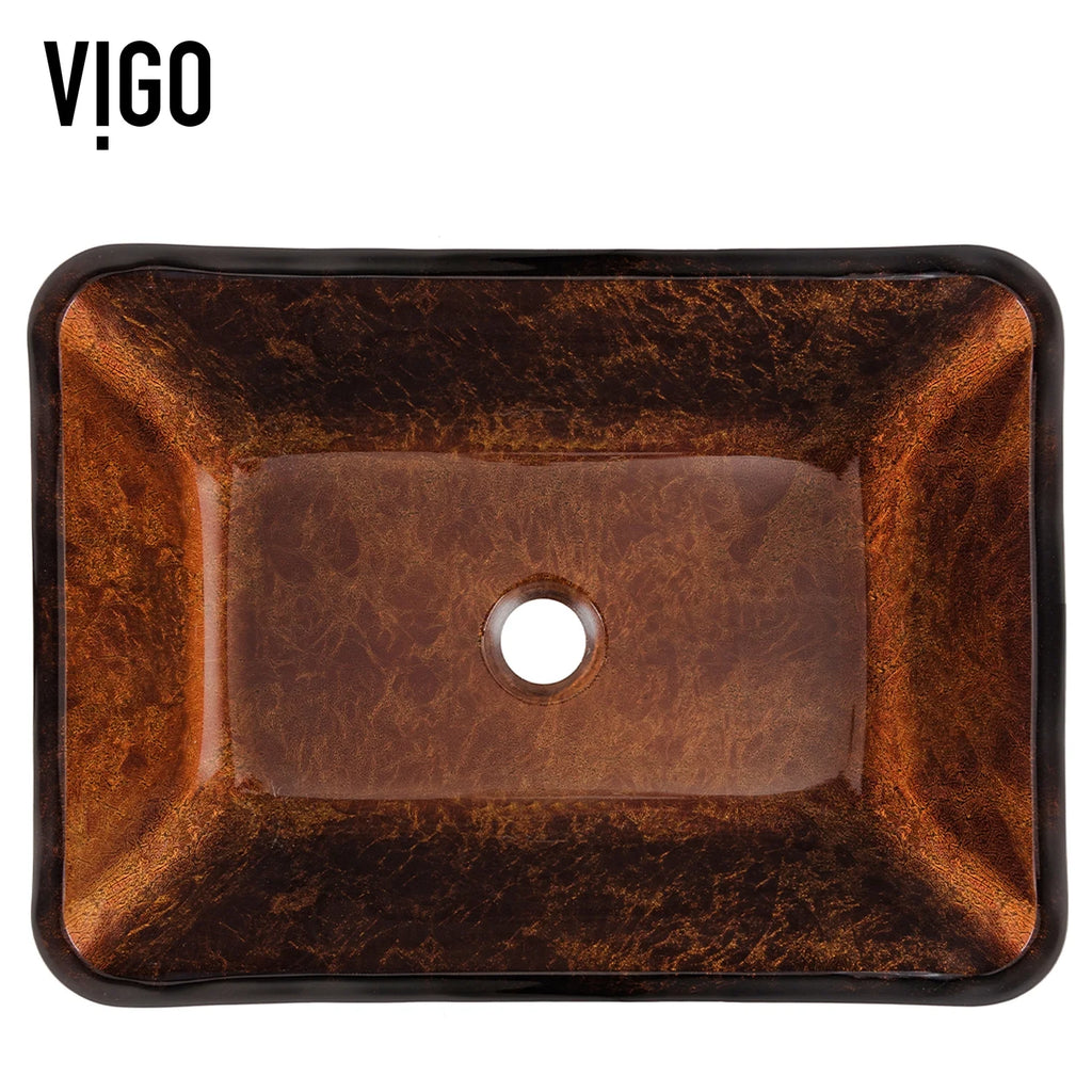 VIGO Donatello Artistic Rubywood Glass 18 in. L x 13 in. W x 4 in. H Rectangular Vessel Bathroom Sink