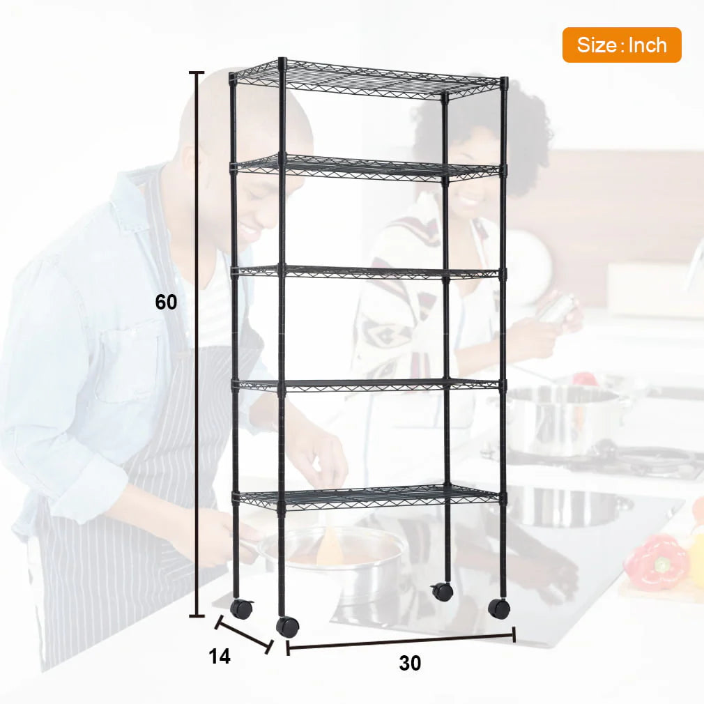 BestMassage Adjustable 30"W x 14"D x 60"H 5-Shelf Metal Freestanding Shelves, Black