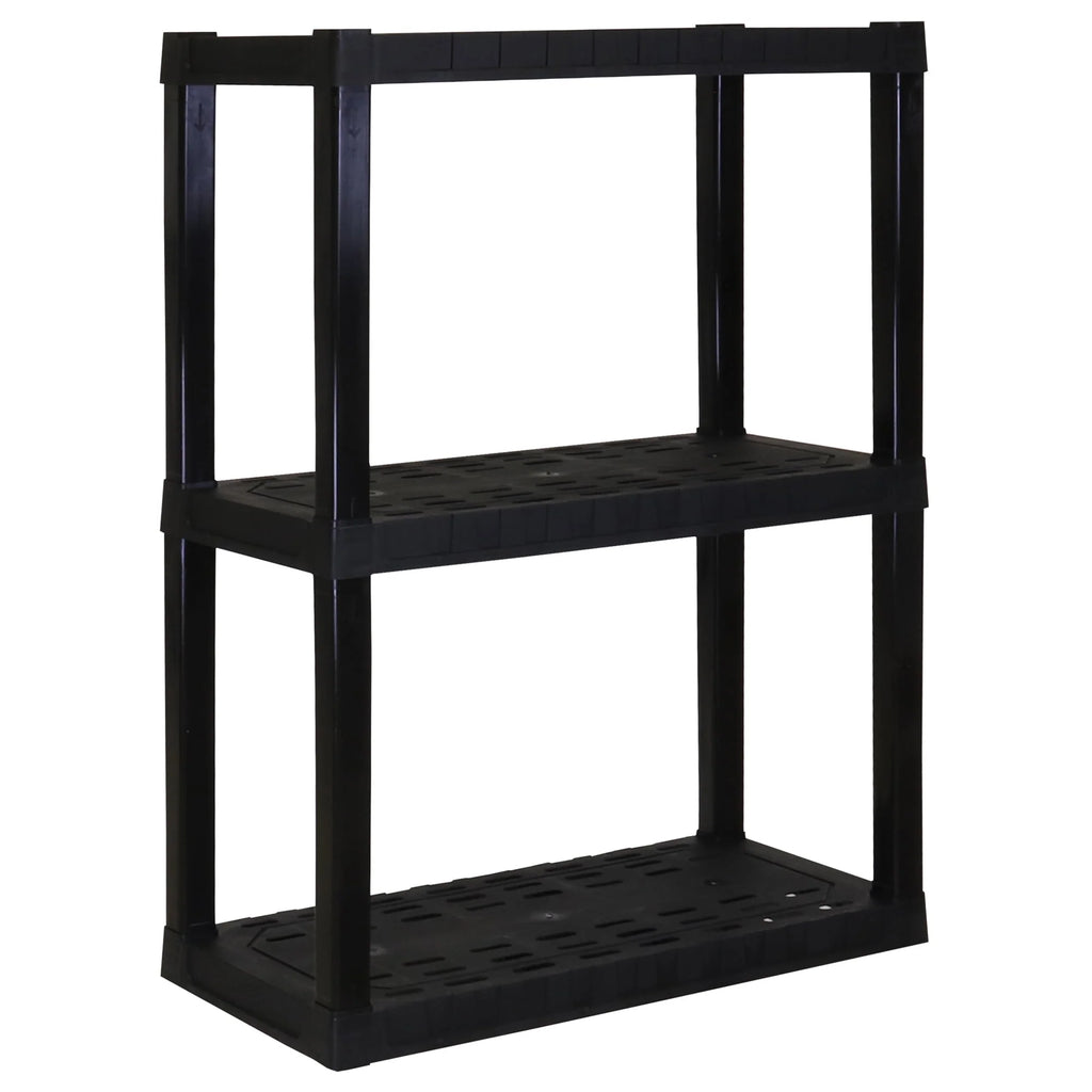 Hyper Tough 3-Tier Shelving Unit, W30 x D14 x H39" Multipurpose Garage Plastic Shelf Organizer, Black