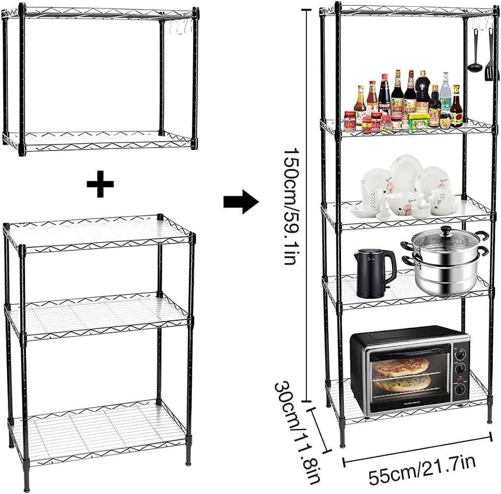 Vebreda 5-Tier Wire Shelving Unit, 21.7"L x 11.8"W x 59.1"H, Black