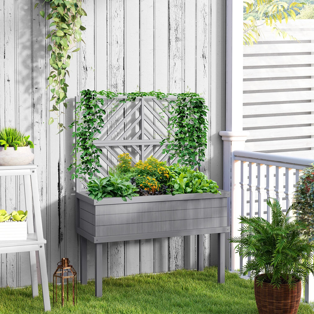 GHooa Raised Garden Bed with Trellis for Climbing Plants 41.25" W x 17.75" D x 55" H-Gray