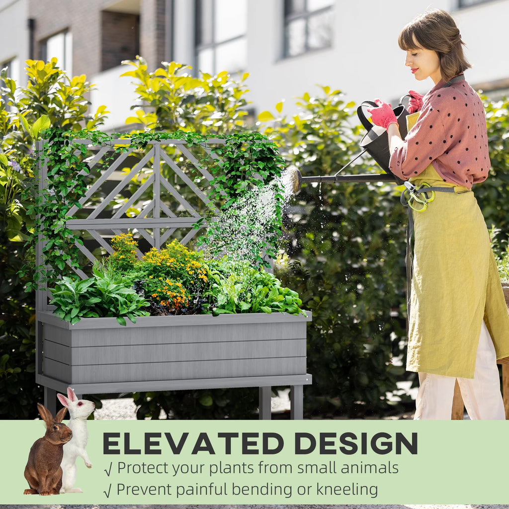 GHooa Raised Garden Bed with Trellis for Climbing Plants 41.25" W x 17.75" D x 55" H-Gray