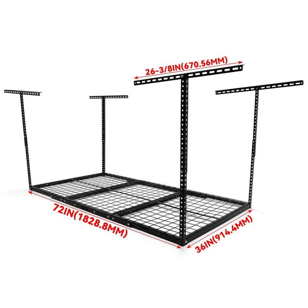 Kojem Overhead Garage Storage Rack Construction Garage Storage, 72" L x 36" W x 33" H, Black