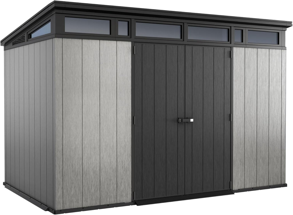 11 x 7 ft Resin Outdoor Storage Shed - Grey & Black Garden Shed Kit for Tools and Patio Storage