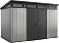 11 x 7 ft Resin Outdoor Storage Shed - Grey & Black Garden Shed Kit for Tools and Patio Storage