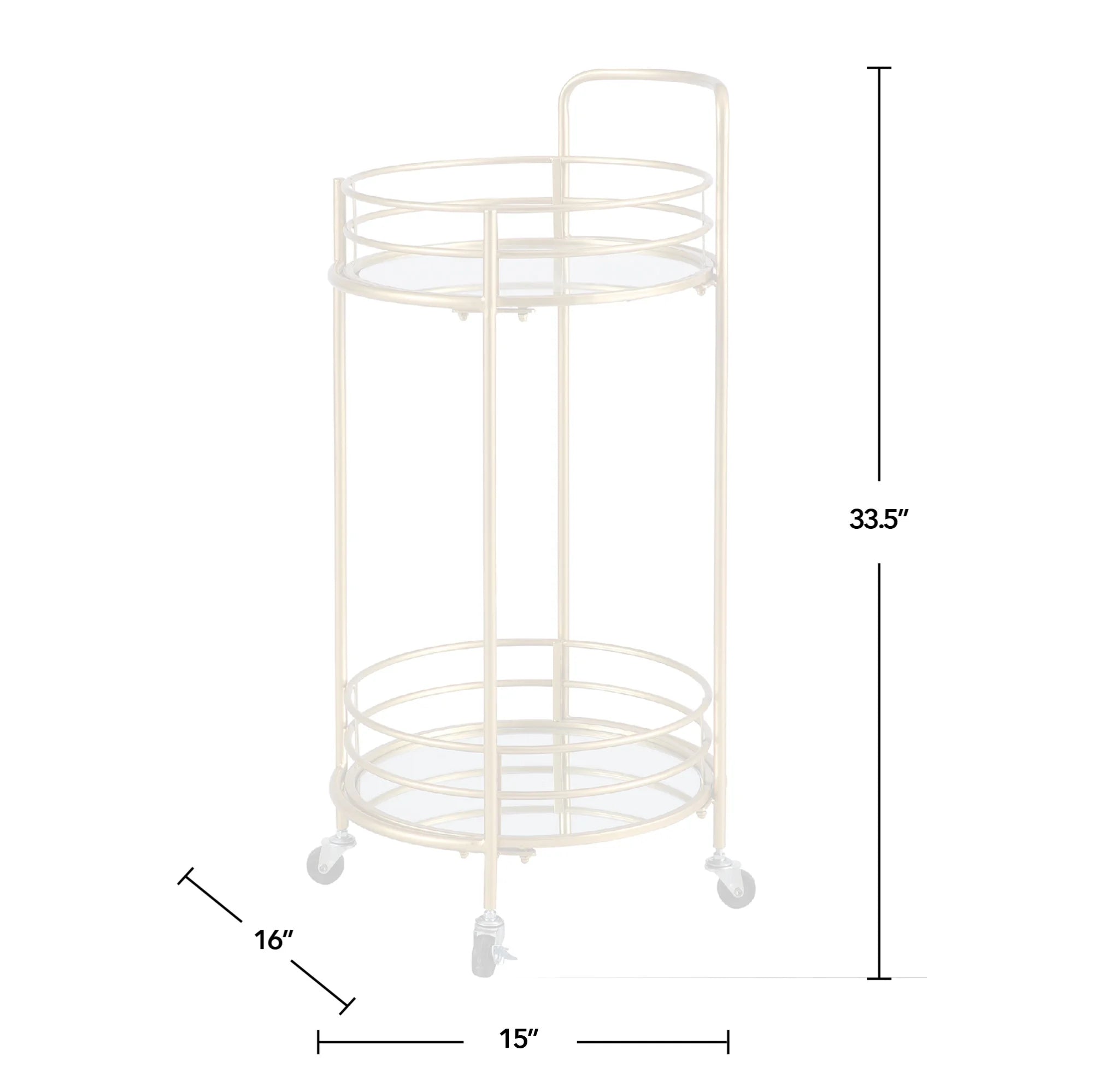 FirsTime & Co. Gold Joliet Mirrored Bar Cart, Industrial, Metal, 16 x 16 x 33.5 in