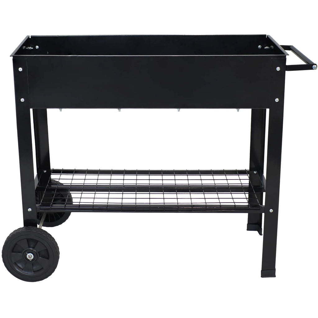 Sunnydaze 43.5" x 20.75" x 31.75" Blue Galvanized Steel Raised Garden Bed Cart with Wheels