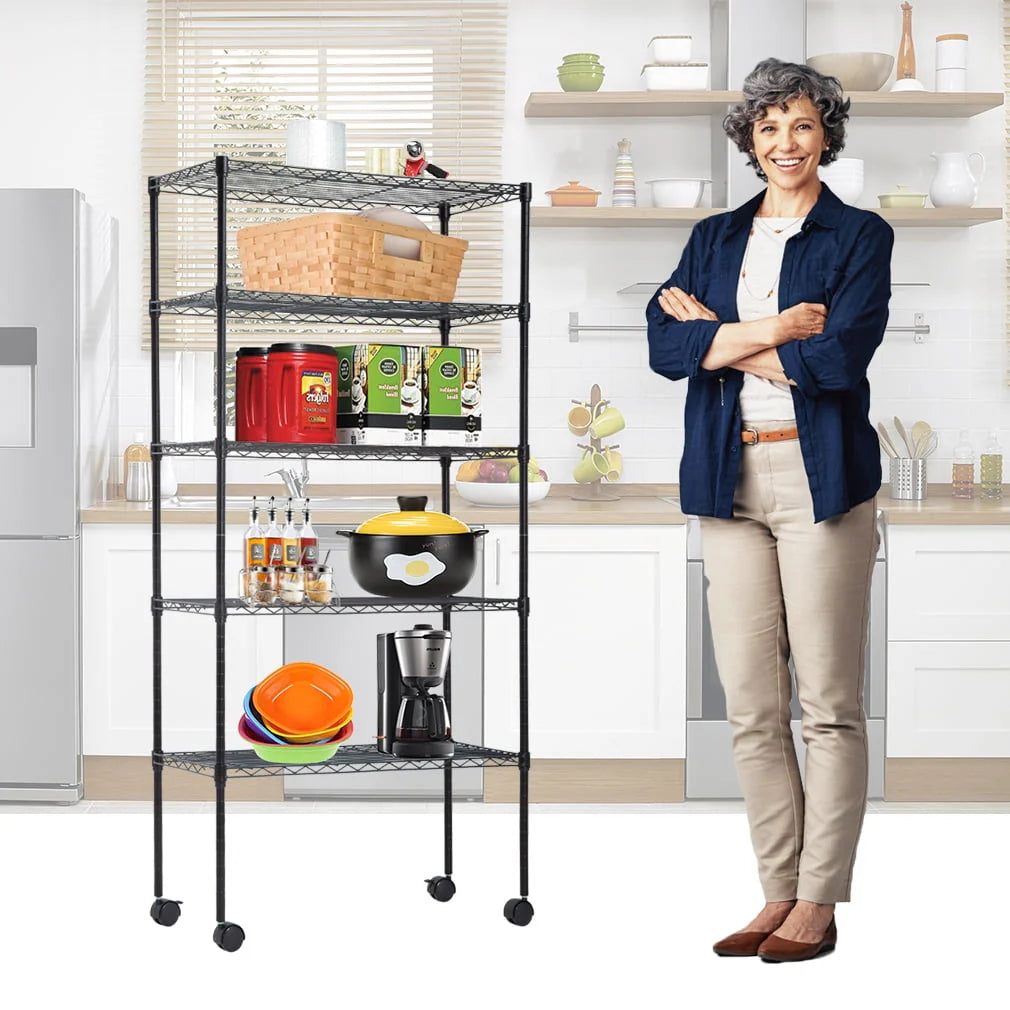 BestMassage Adjustable 30"W x 14"D x 60"H 5-Shelf Metal Freestanding Shelves, Black