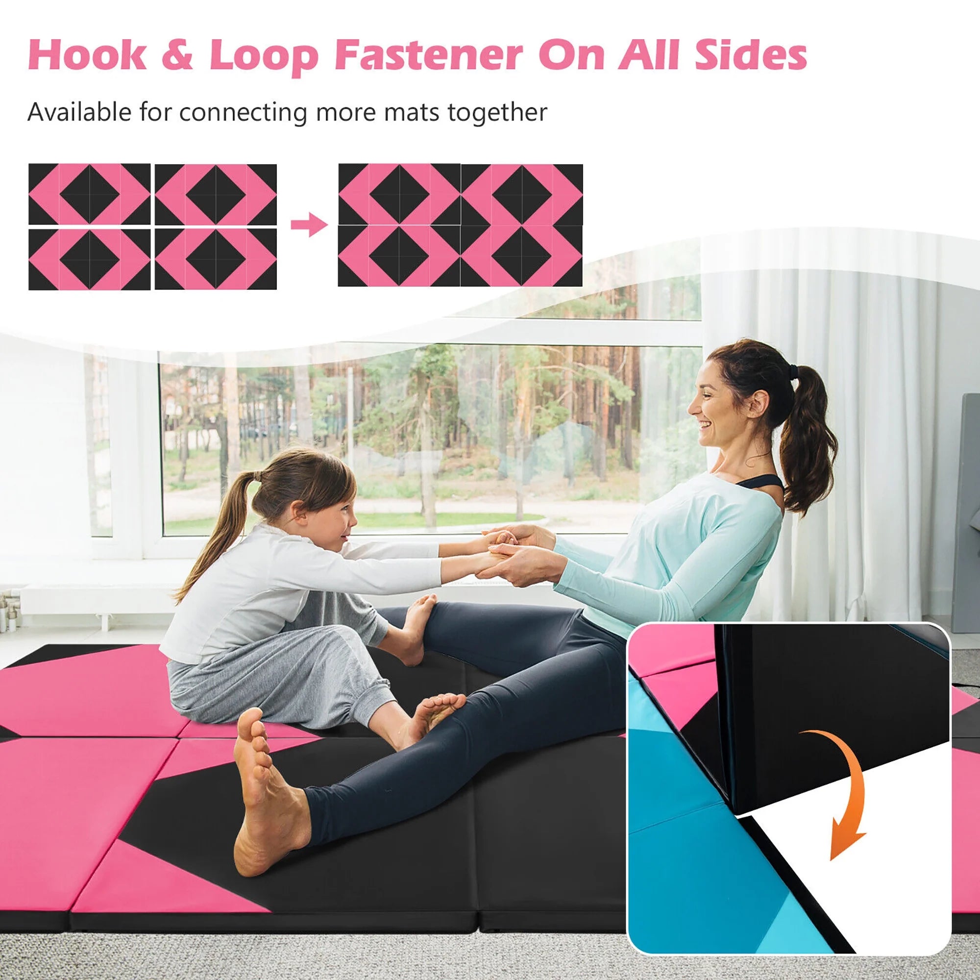 Gymax 10' x 4' x 2'' 4-Panel Folding Gymnastics Exercise Mat w/ Hook & Loop Fasteners Blue