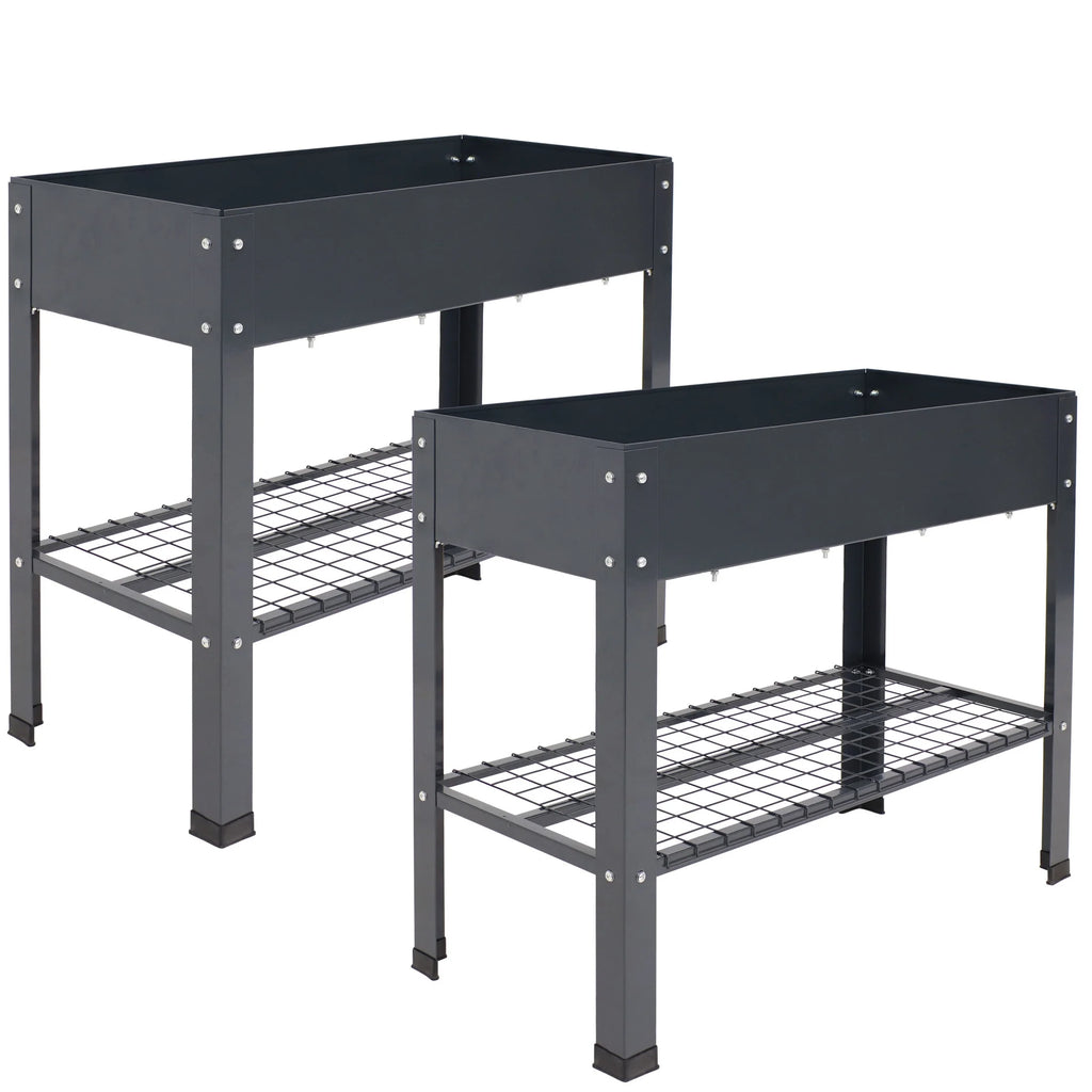 Sunnydaze 35.75" x 16" x 31.75" Black Galvanized Steel Raised Garden Bed, Set of 2