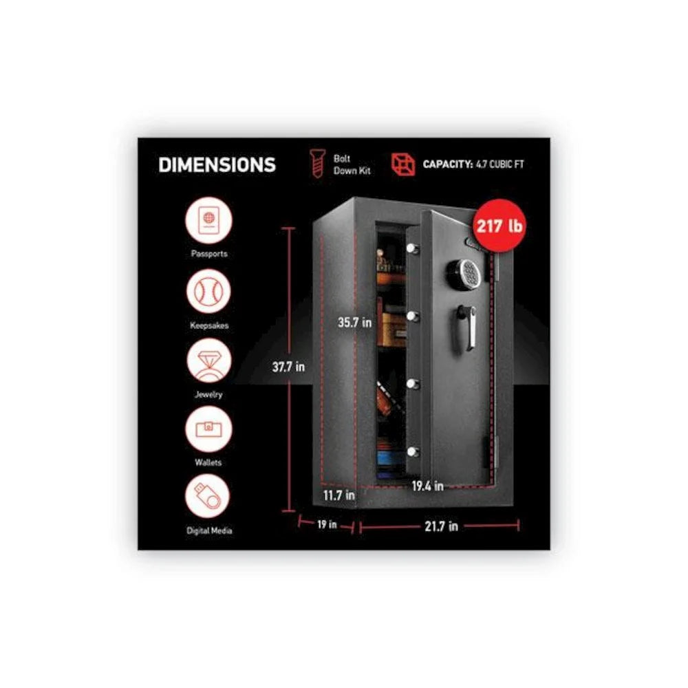 Sentry Safe EF4738E Safe, 4.71 cu ft, 21.7w x 19d x 37.7h, Black