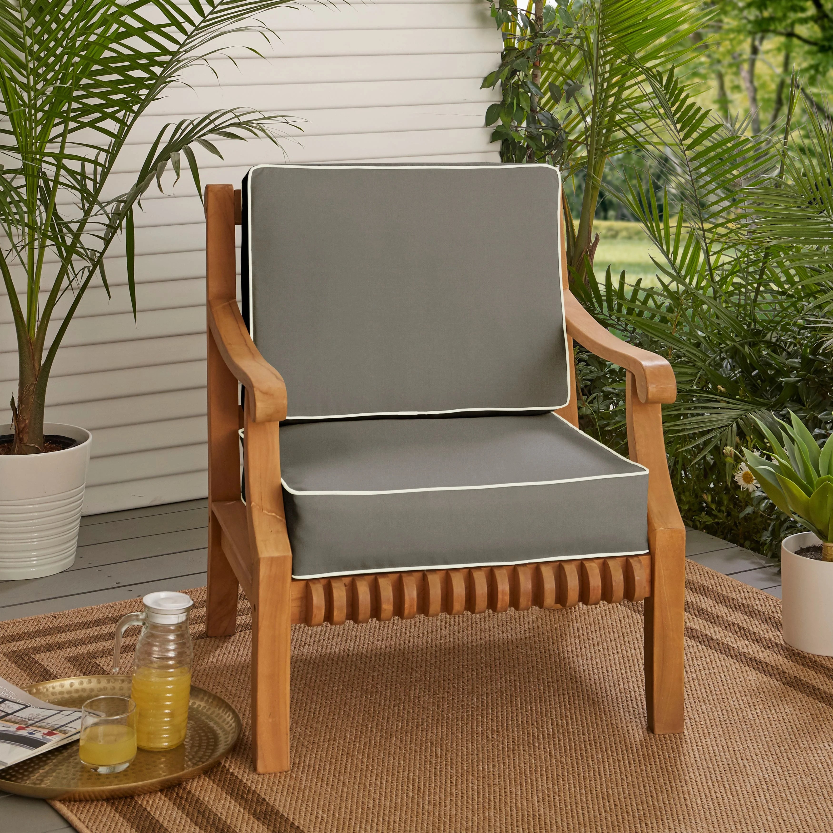 Mozaic Company Sunbrella Indoor/ Outdoor Corded Chair Cushion Set - 22" x 22" x 4" Canvas Spa