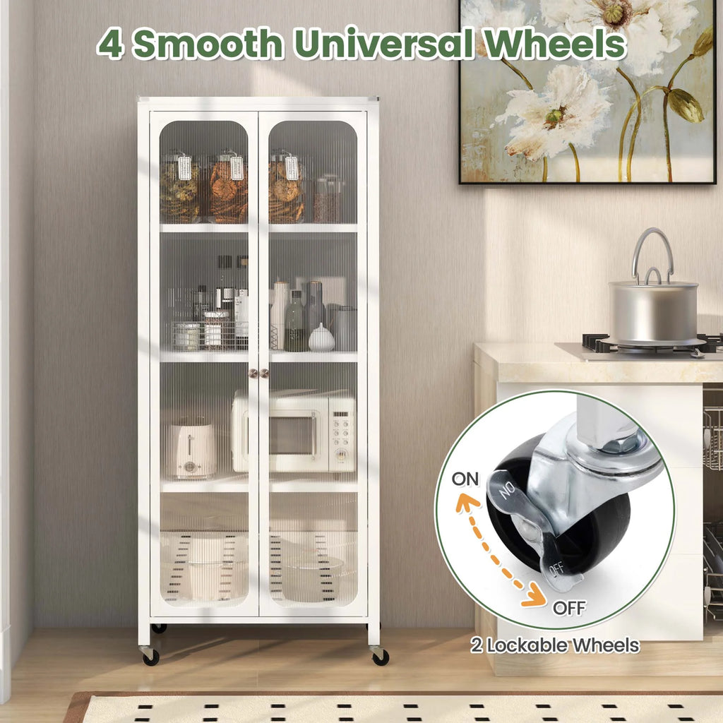 Costway Storage Cabinet with Wheels & 2 Translucent Doors Adjustable Shelves Sideboard 24" x 14.5" x 58"