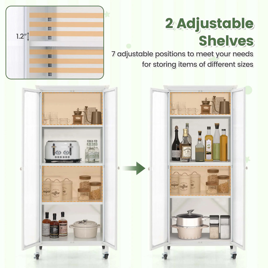 Costway Storage Cabinet with Wheels & 2 Translucent Doors Adjustable Shelves Sideboard 24" x 14.5" x 58"