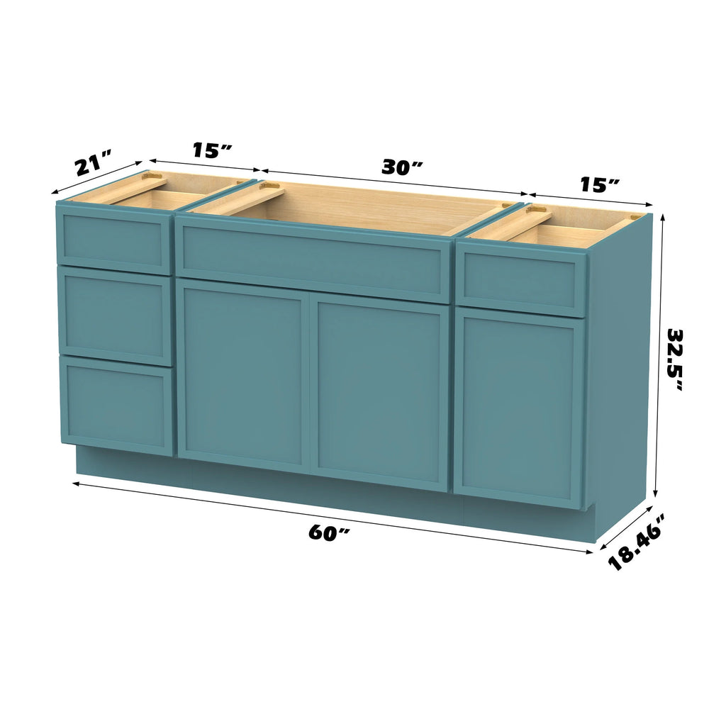 60 in. W x 21 in. D x 32.5 in. H Freestanding Bathroom Vanity Cabinet without Top in Smoky Gray