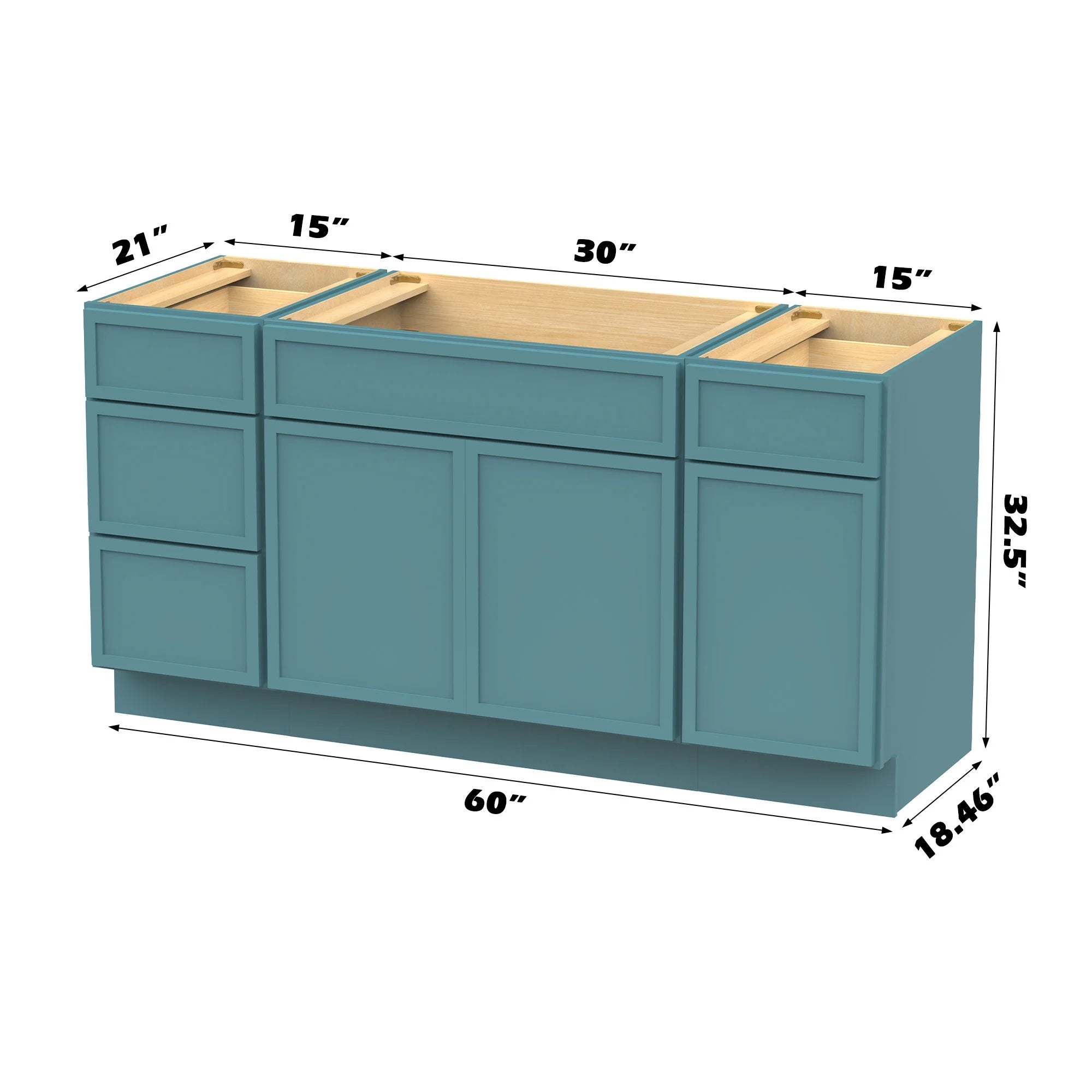 60 in. W x 21 in. D x 32.5 in. H Freestanding Bathroom Vanity Cabinet without Top in Smoky Gray