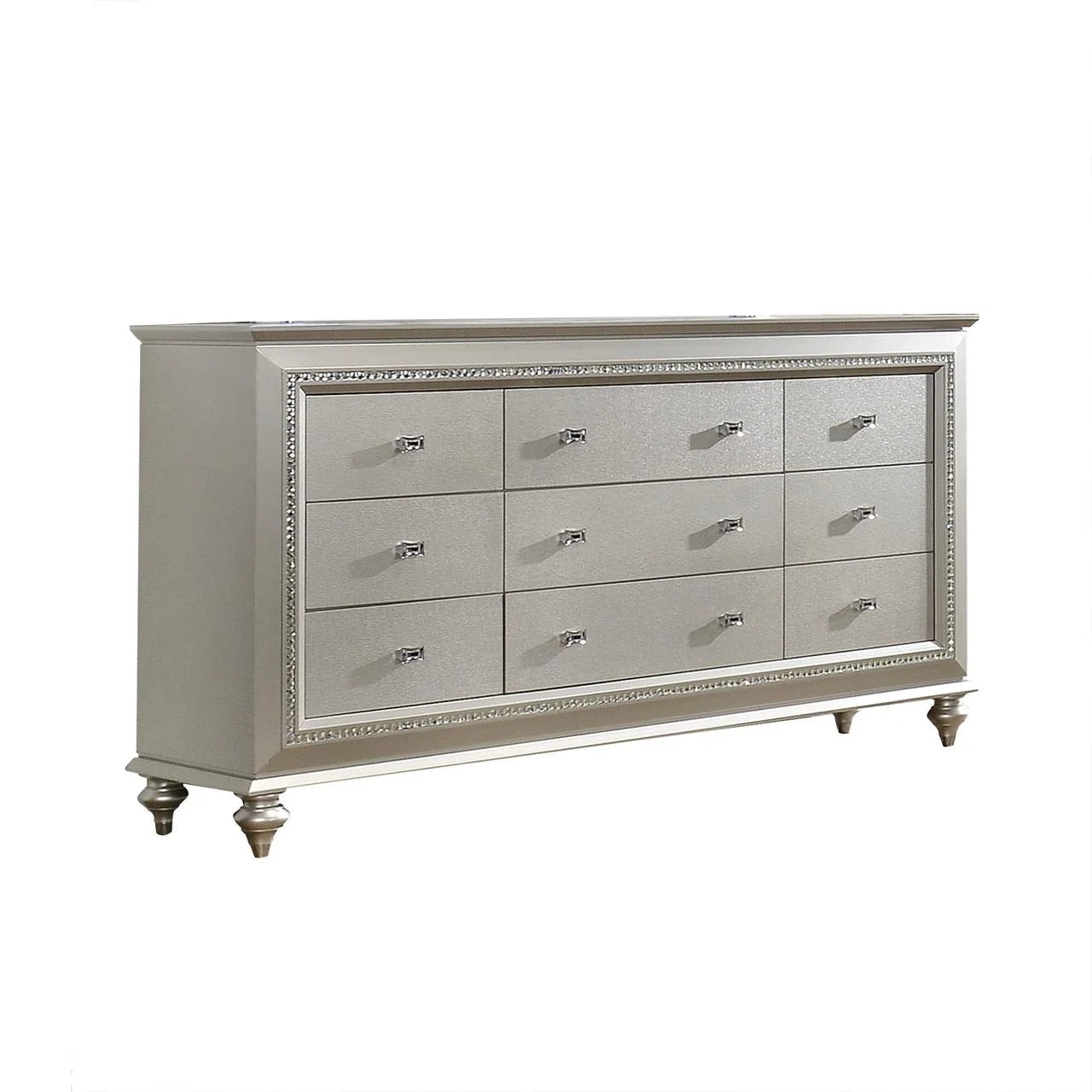 Acme Kaitlyn Dresser with 9 Storage Drawers in Champagne 66"L x 18"W x 39"H