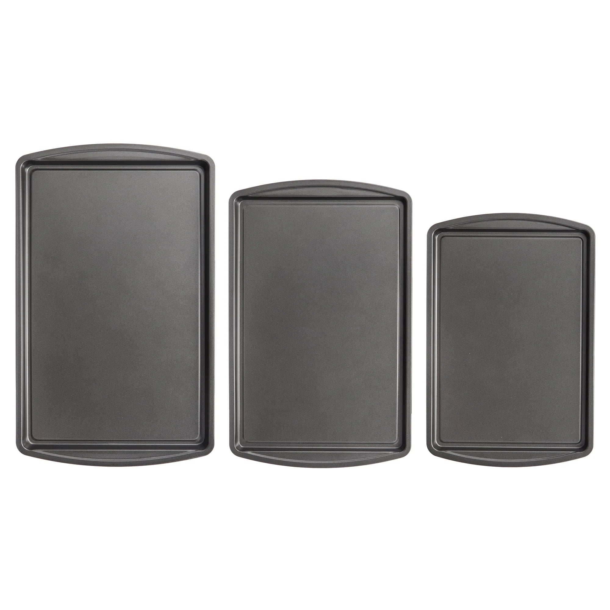 Mainstays 3PC Nonstick Cookie Set, 11.2" x 17.2", 10.2" x 15.2", 9.2" x 13.2", Gray