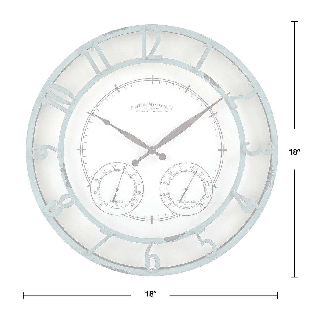 FirsTime & Co. Teal Laguna Outdoor Wall Clock, Farmhouse, Analog, 18 x 2 x 18 in