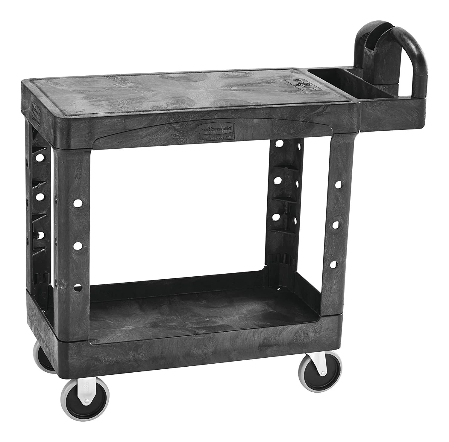 Rubbermaid Commercial Flat Shelf Utility Cart, Two-Shelf, 19.19w x 37.88d x 33.33h, Black -RCP450500BK