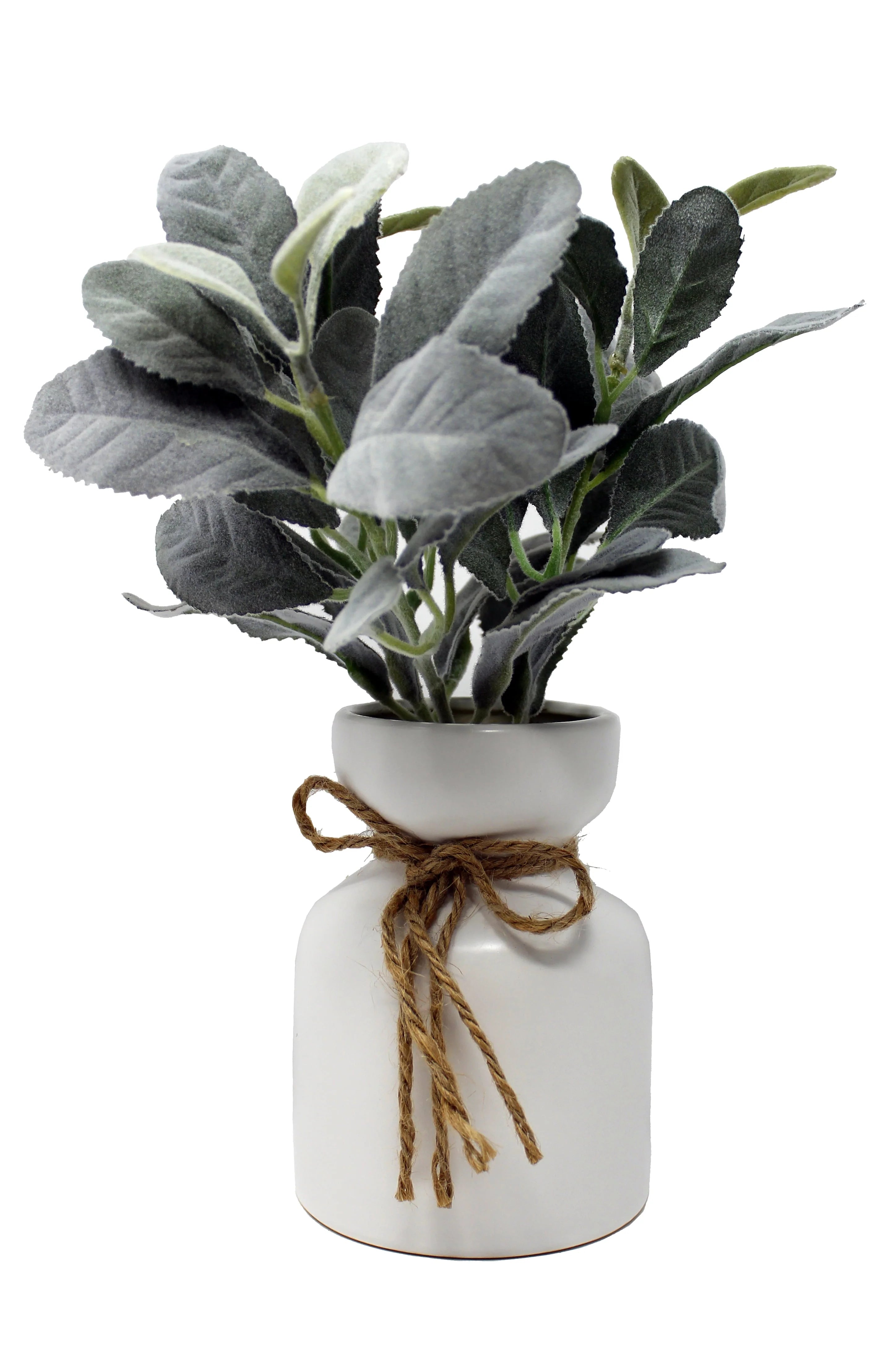 Mainstays Artificial Lamb's Ear in White Ceramic Pot (11.5"H x 7"W x 7"D)