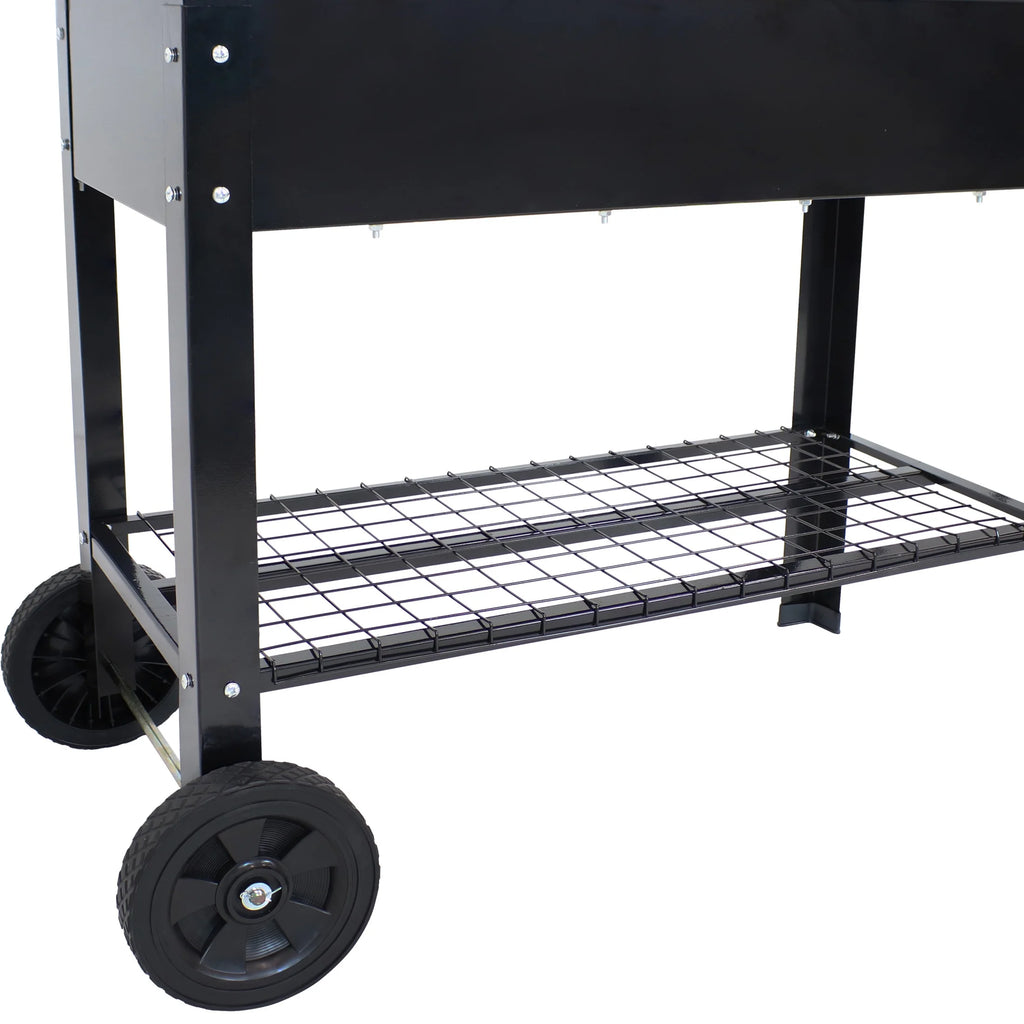 Sunnydaze 43.5" x 20.75" x 31.75" Blue Galvanized Steel Raised Garden Bed Cart with Wheels