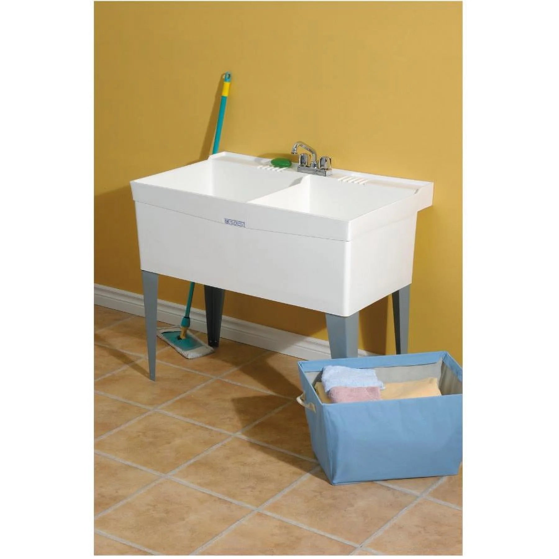 Utilatwin 19-Gallon Floor-Mount Double Bowl Laundry/Utility Tub, 34 X 40 X 24 In., White