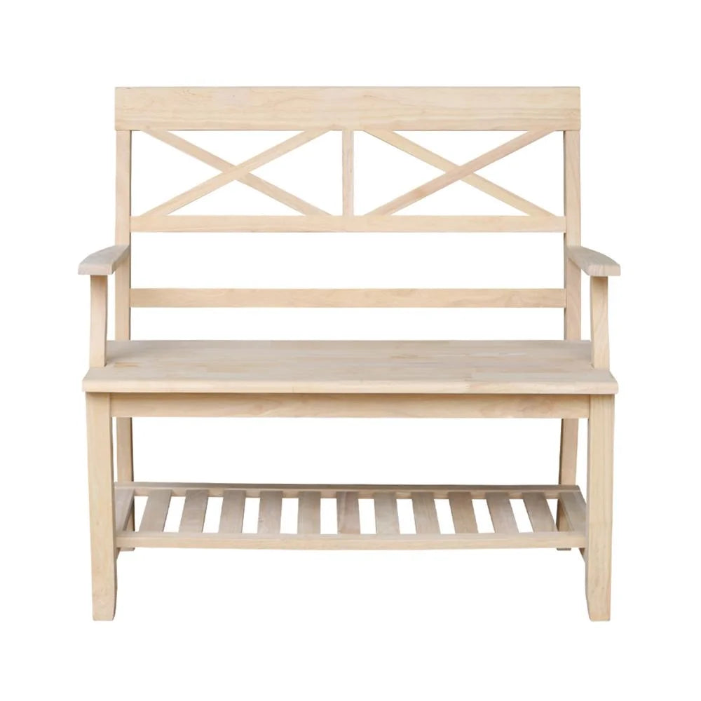 Double X-Back Bench With Arms and Shelf