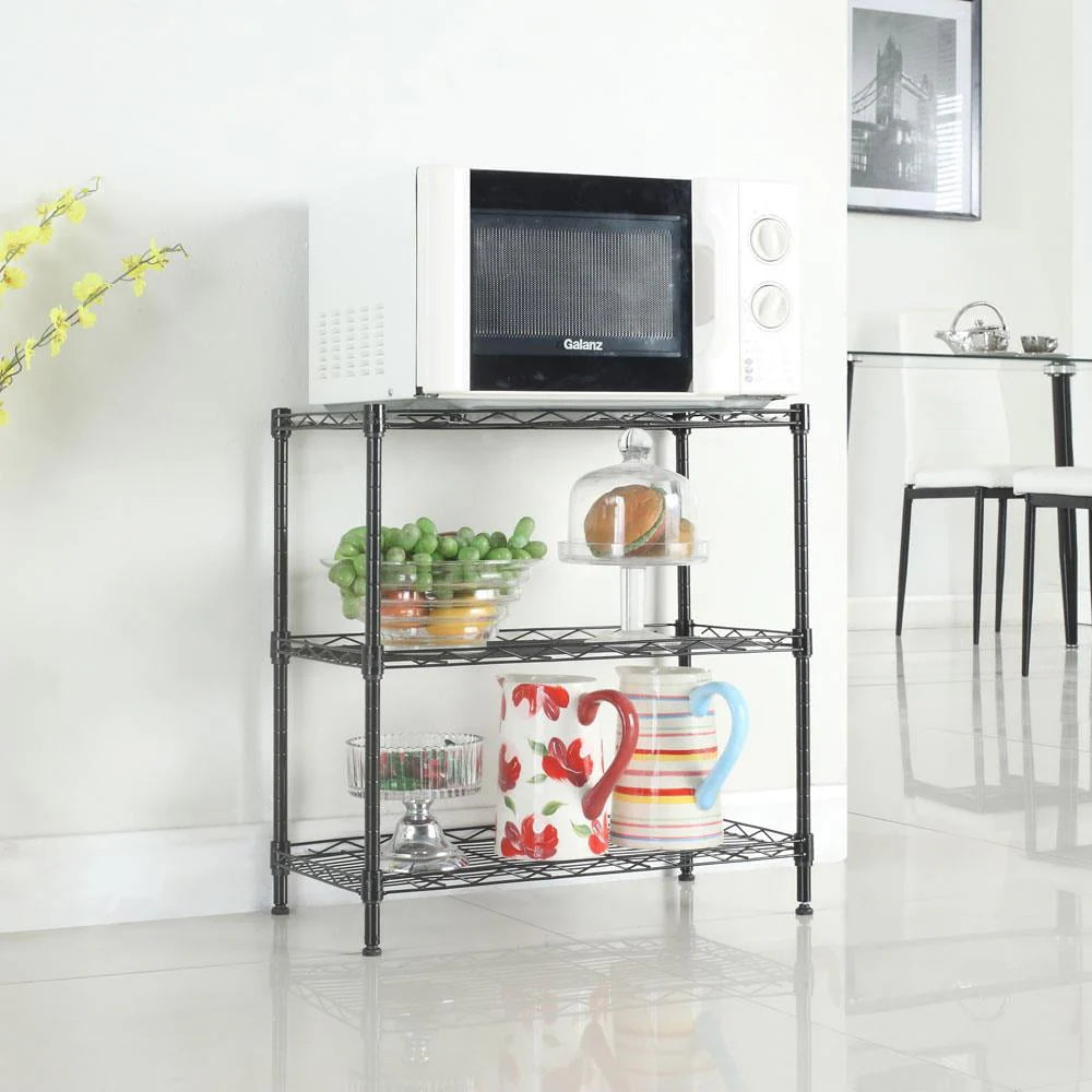 Winado 23'' x 13'' x 31'' Microwave Bakers Storage Wire Rack with 3-Shelf, Black