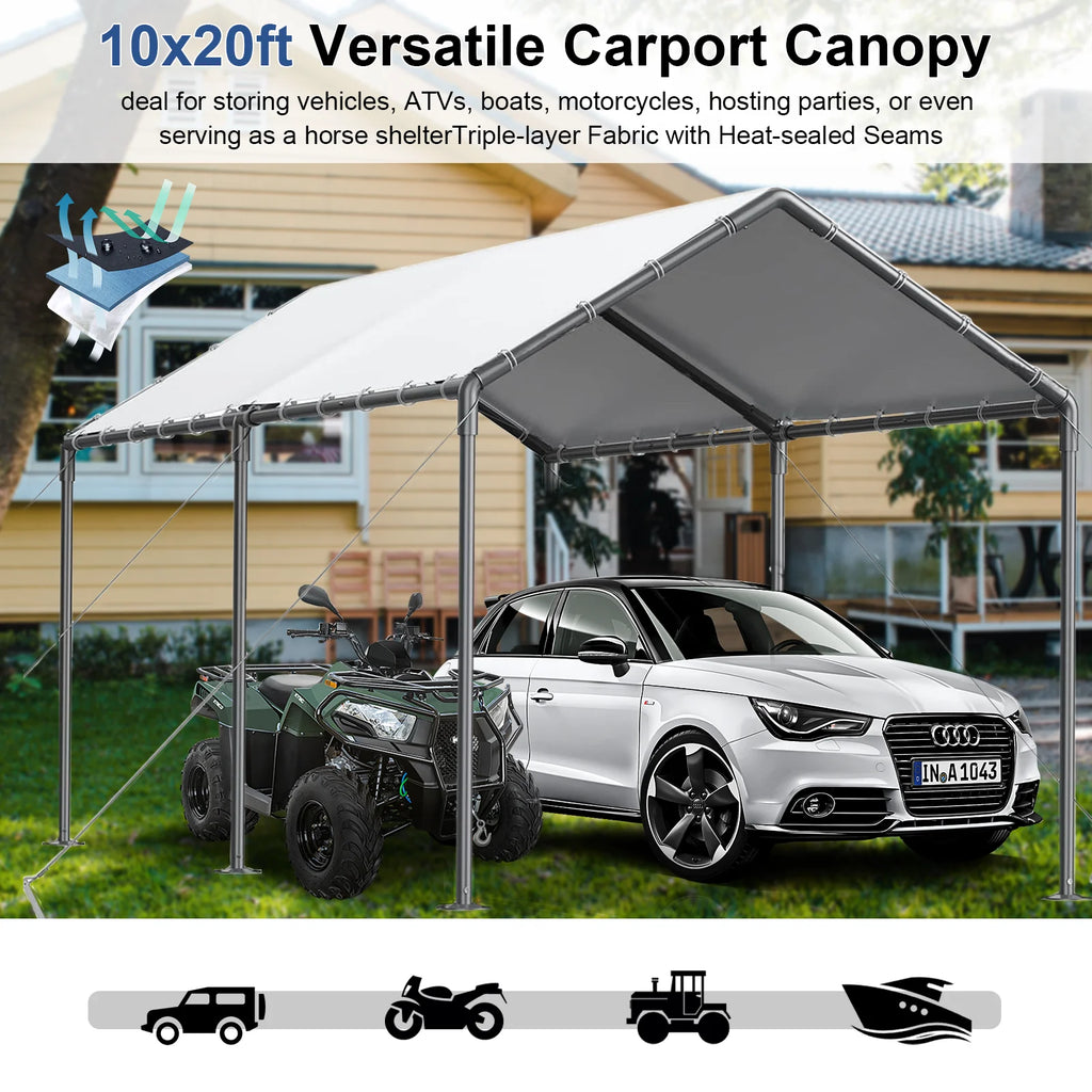 TANGJEAMER 10.00 x 20.00 x 9.20 Feet Beige Carport