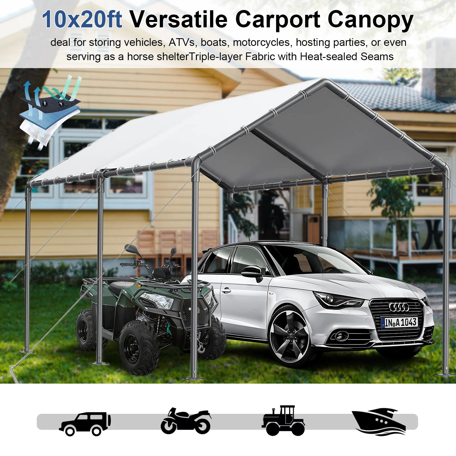 TANGJEAMER 10.00 x 20.00 x 9.20 Feet Beige Carport