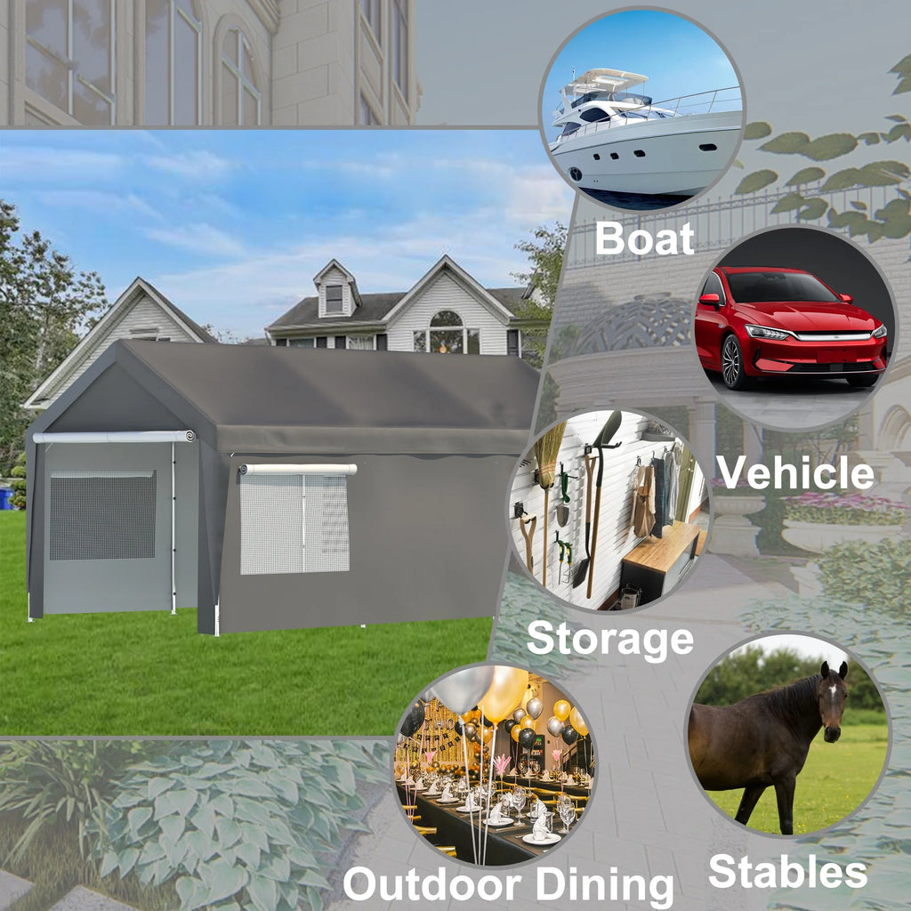 Seizeen 122.40 x 233.40 x 109.00 inches Gray Carport