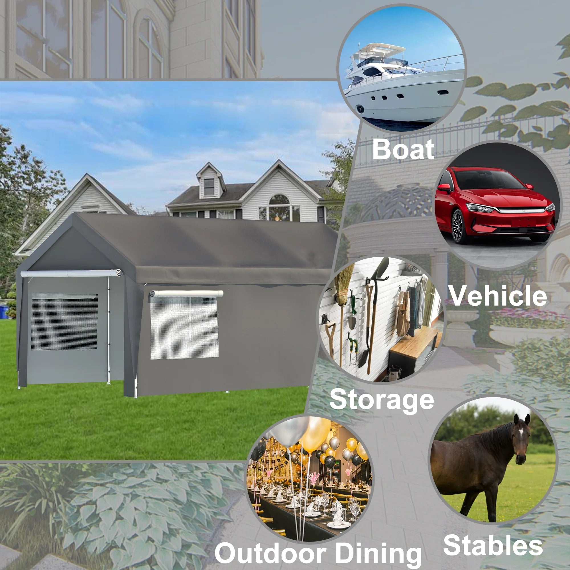 Seizeen 122.40 x 233.40 x 109.00 inches Gray Carport