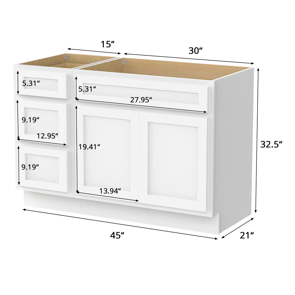 45 in. W x 21 in. D x 32.5 in. H Bath Vanity Cabinet without Top in Gray