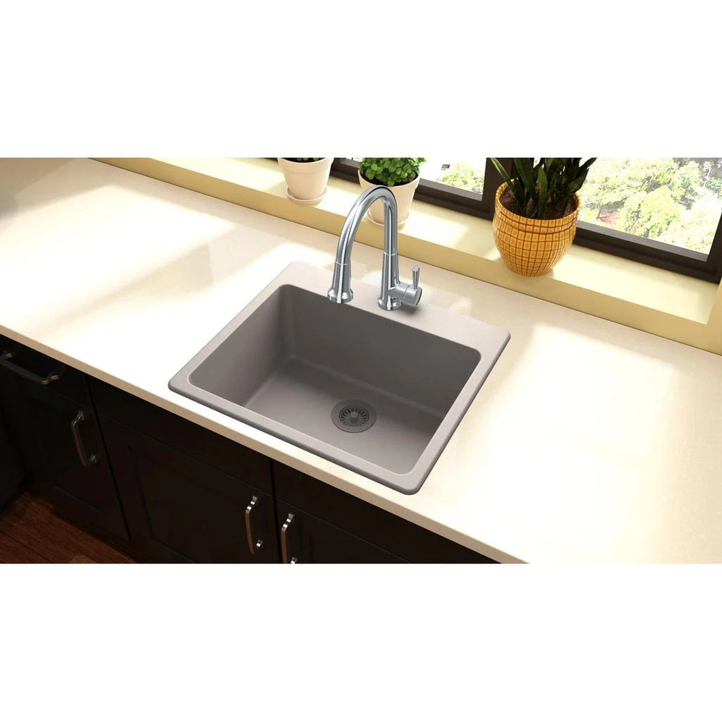Elkay Quartz Classic 25" x 22" x 9-1/2", Single Bowl Drop-in Sink, Greystone
