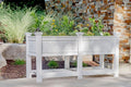 White Vinyl Raised Garden Bed Planter Box - Paintable Outdoor Herb & Flower Planter with Storage Shelf